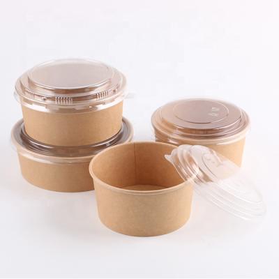 China Disposable Disposable Take Away Kraft Paper Salad Bowl With Lid 1280ml PET Kraft Paper Salad Bowl for sale