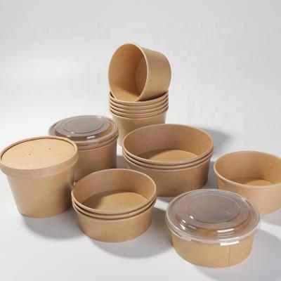 China Custom Printed Disposable Biodegradable Disposable Brown Kraft Paper Salad Bowl For Food for sale