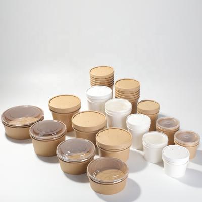 China Food Grade Disposable Take Away Disposable White Kraft Paper Soup Bucket Bowl With Lid for sale