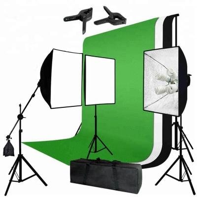 China Continuous Light Photogrphy Four Light Head Softbox Boom Stand Kit With White Black Green Muslin Backdrop for sale