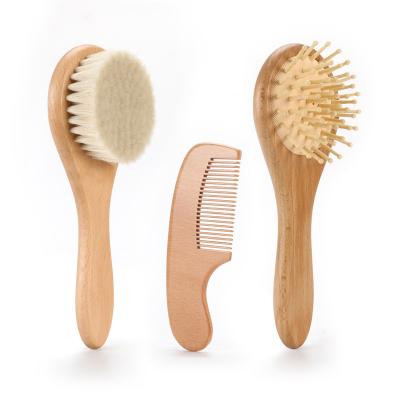 China For Home Use Custom Organic Wooden Soft Baby Hair Massage Comb Wooden Hairbrush Set for sale