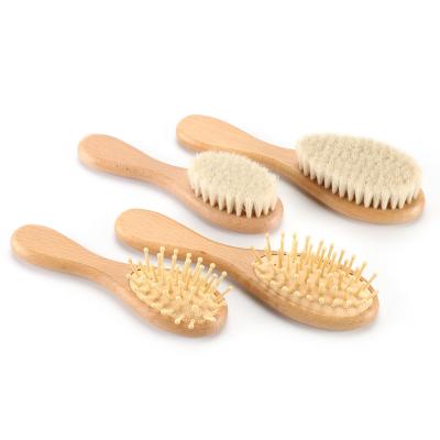 China For Home Use Custom Organic Wooden Soft Baby Hair Massage Wool Comb Wooden Bamboo Hairbrush Set for sale