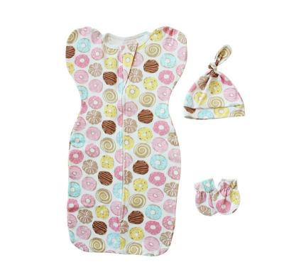 China Antibacterial Digital Printed Baby Wrap Cotton Sleeping Bag For 0-12M Babies With Hat for sale