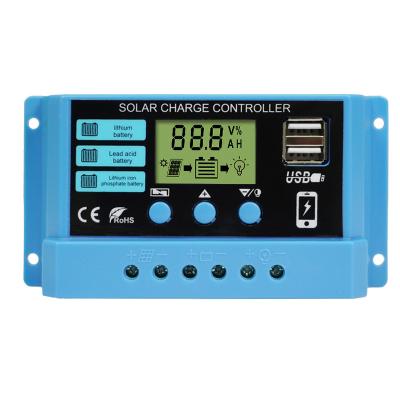 China Charger Controller FRDT Newly Upgraded 12V 24V Solar LCD Display Auto Charge Controller Dual USB Power Charger Controller PWM 10A 20A 30A for sale