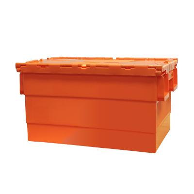 China Wholesale Raw Material 15# 600*400*415MM Various Size 80L Storage Turnover Tote Crate Attached Lid Container Eco-friendly Plastic Case Moving With Lock for sale