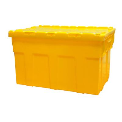 China Eco-friendly raw material 4# 600*400*350MM cheap plastic crates 60L logistic box with lid for sale transport moving box for sale