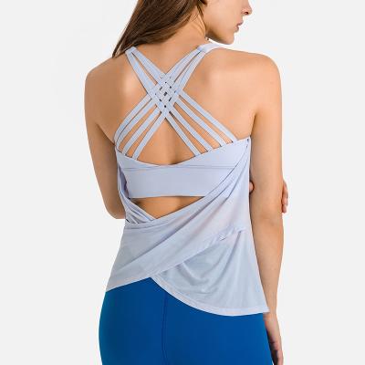 China Breathable Workout Tank Tops For Women With Built In Bra Yoga Shirts Activewear Cross Back Sporty Running Top for sale