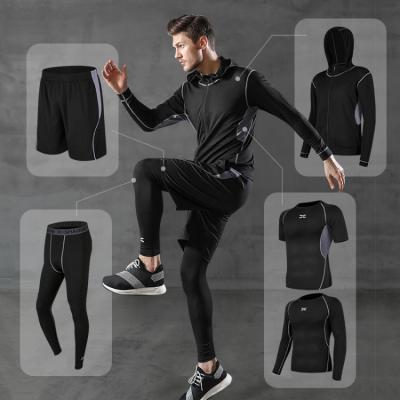 China 5pcs Men's Breathable Workout Clothes Outfits Gym Fitness Clothing Outdoor Running Shirt Pants Long Sleeve Top Vest for sale