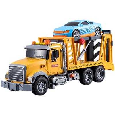 China Eco-friendly Material Rescue Trailer 1/12 City Tow Truck Toy Give Small Blue Sedan Car Trailer Cars Plastic Lighting Music Function for sale