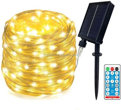 China Hot Sale 5M/10m/20M Amazon Solar Panel Type Waterproof PVC Remote Control Clear Copper Wire Solar Christmas Lights for sale