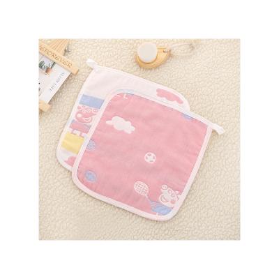 China Environmentally Friendly Printing Cotton Six Layer Gauze Square Towel Children Baby Face Wash Towel Water Absorbing Kindergarten Hanging Gauze Square Towel for sale