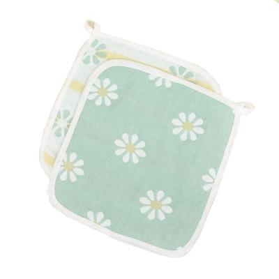 China Pure cotton comfortable child six layer gauze absorbent babyshark face square saliva baby yoda hanging green towel for sale