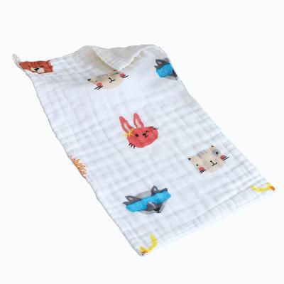 China Vegetation dyeing saliva pure non-fluorescent high-density cotton seersucker cotton cartoon dog white printed face towels baby children's gauze for sale