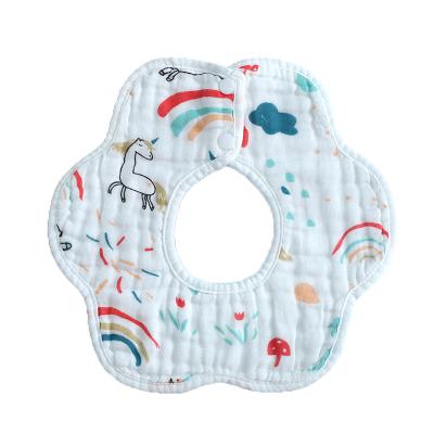 China Lightweight Breathable Gauze Newborn Petal Bib Baby Bib Baby 8 Layer Cotton 360 Degree Rotation Saliva Towel for sale