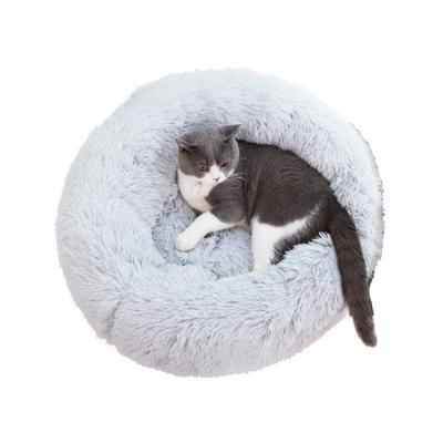 China Bestselling Soft and Comfortable Round Winter Plush Dog Kennel Warm Pet Cushion Cat Nest Plush Gray Beds for sale