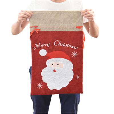 China Promotional Eco-friendly Jute Santa Claus Christmas Drawstring Gift Bag Large Size Eco-Friendly Hot Selling for sale