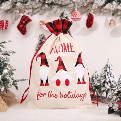 China Custom Eco-Friendly Cotton Snowman Candy Decoration Logo Drawstring Christmas Gift Canvas Bag Pocket Eco-Friendly for sale