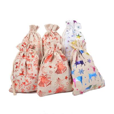 China Hot Sale Eco-Friendly Cute Design Cute Design Eco-Friendly Lovely Logo Printing Jute Bag Drawstring Christmas Gift Treat Jute Bag Te koop