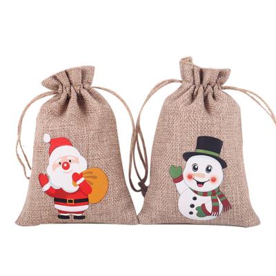 China Promotional Logo Printing Christmas Bag Gift Eco-Friendly Canvas Treat Candy Jute Eco-Friendly Drawstring Bag for sale