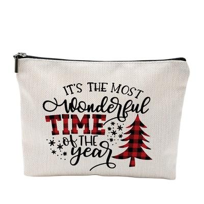 Cina Fashion\comfortable\durable Custom Logo Eco Friendly Christmas Cosmetic Bag Waterproof Cotton And Linen Zipper Makeup Bag in vendita