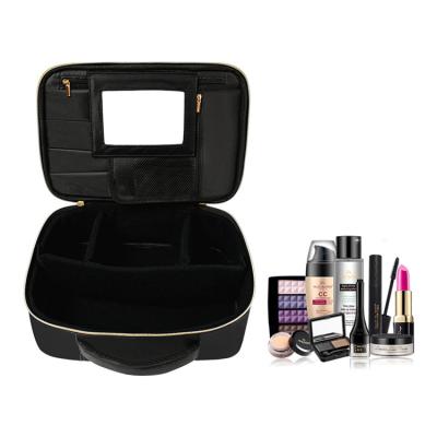 Cina High Quality Black Custom Waterproof Logo Design Portable Cosmetic Bag Travel Makeup Case Make Up Travel Bag For Ladies in vendita