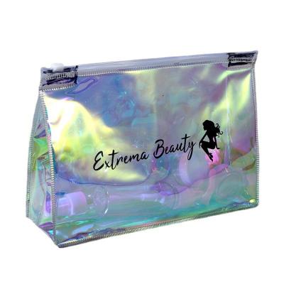 Cina High Durable Quetity Laser Shine Color Holographic Travel PVC Makeup Bag Cosmetic Bag With Clear Zipper in vendita