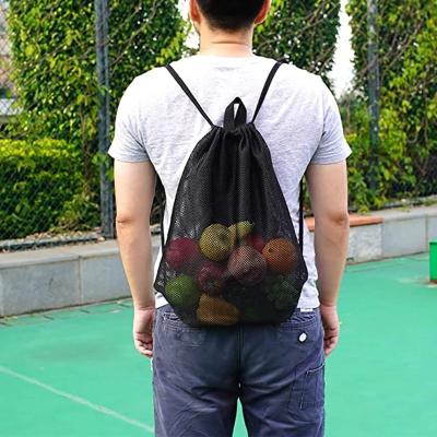 Китай Black Heavy Duty Beach Gym Sport Storage 210d Nylon Swimming Polyester Mesh Drawstring Backpack Bag Waterproof продается