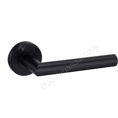 China Modern Black Stainless Steel Lock Handle Interior Door Lever Morden Style Two Way Spring Door Handle for sale