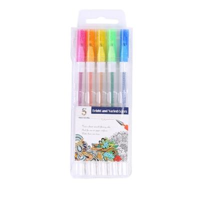 China Custom Logo Neon Cute Pen Office School Ststionery Glitter Color Gel Pen 5 Pcs Set for sale