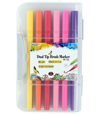 China 12 Colors Dual Tip Art Markers Soft Brush Pen Water Color For Painting 702-12PP for sale