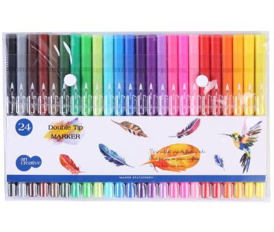 China 24 Dual Colors Fineliners Tips and Brush Pens Water Color Markers for School Students or Artists 702-24PB for sale