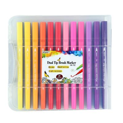 China 24 Dual Colors Water Based Marker Fineliners Tips and Brush Pens 702-24PP for sale