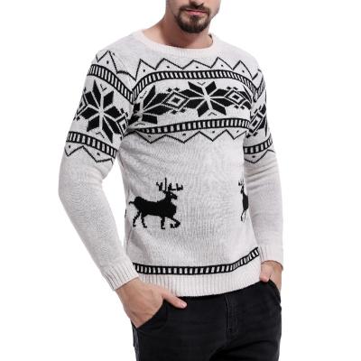 China New Autumn Men's Deer Print Anti-wrinkle Knitted Round Neck Sweater Long Sleeve Christmas Sweater for sale