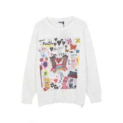 China Anti-Wrinkle Hip-Hop Cartoon Printing Crewneck Sweater Men's Loose Casual Long Sleeve Pullover for sale