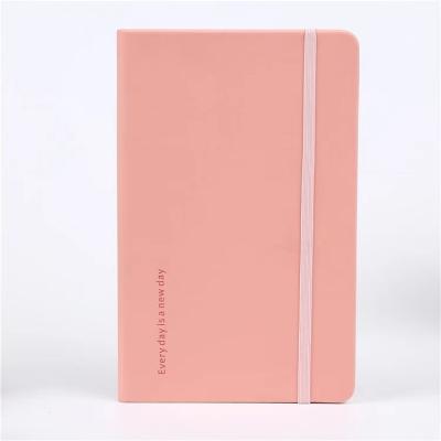 China Eco-friendly School Paper Diary Dotted Lined Hard Notebook Diary Pink Cover Journal Notebook With Elastic Closure for sale