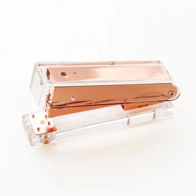 China Acrylic Clear Desktop Acrylic Rose Gold Stapler Set Custom Logo Manual Book Binding Office Desk for sale