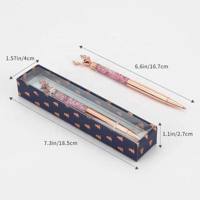 China 2021 Promotional Glitter Pen Novelty Ballpoint Pen Floating Metal Rose Gold Christmas Gift Pen Set for sale