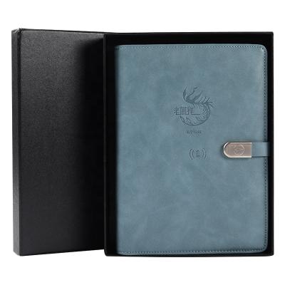 China Luxury Leather Notebook Hardcover Hardcover Diary Flash Drive USB Notebook Smart Organizer With Powerbank for sale