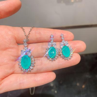 China FASHIONABLE S925 Gift S925 Silver Blue Zirconia Quantity Women Jewelry Set Party Necklace Pendant Earring 2 Piece Sets for sale