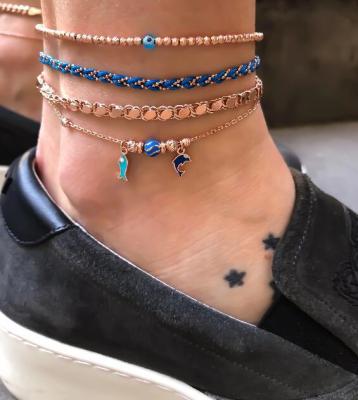 China 4 Layer Popular Marine Biological Pending Anklet Whale Dolphin Cable BOHEMIA Alloy Chain Bracelet for sale