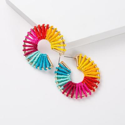 China FASHIONABLE Best-selling Color C - Shaped Rice Bead Candy Hook Earrings For Ladies for sale