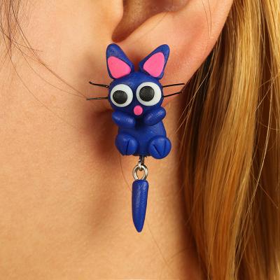 China Wholesale and retail BOHEMIA new clay cat and animal handmade soft blue cute earrings for sale