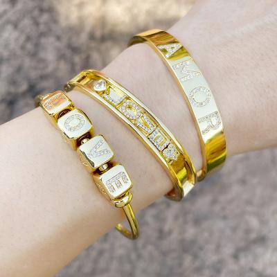 China Hot Selling Fashion New Punk 2022 Diy Diamond-encrusted Square Letter Bracelet 26 Letter Bracelet For Women for sale