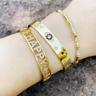 China 2022 TRENDY Fashion Diamond-encrusted Bamboo Bracelet with Female Eye Palm INS Opening Bracelets and Bangles for sale