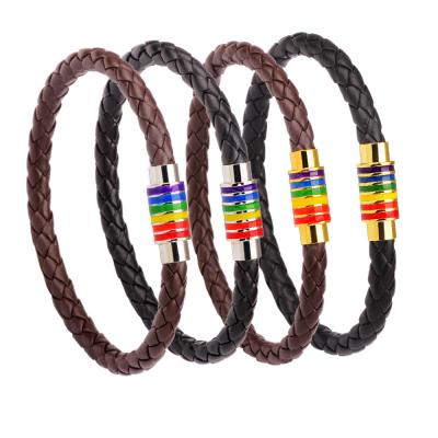 China Fashion Retro Colorful Copper Magnetic Buckle Wholesale Braided Cowhide Bracelet Jewelry For Man for sale