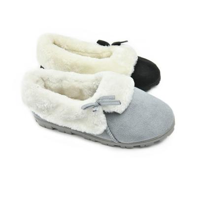 China Fashion Trend Classic Closed Faux Fur Back Microfiber Winter Shoes Style Bedroom Indoor Slippers For Women With Bow for sale