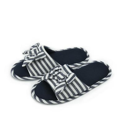 China Factory Price TPR Toe Stripe Jersey With Bow Light Weight Flat Unique Women Open Slippers for sale