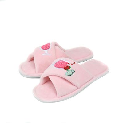 China 2021 Fashion Trend Gift Velvet Cross Strap Slippers Embroidery Applique Women's Easy Slippers for sale