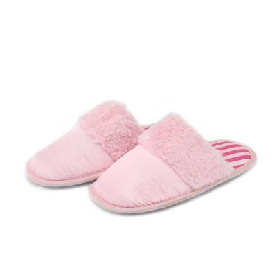 China Lady Cool Furry Fluffy Anti-skid Fashion Trend Satin Mule Household Slippers Female Simple Stripe Women's Slippers for sale