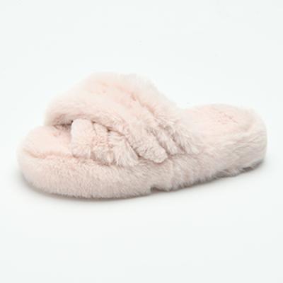 China Fashion Women Vegan Light Fur Slips Open Side Lady Plush Braided Slipper Toe Fluffy House Memory Foam for sale